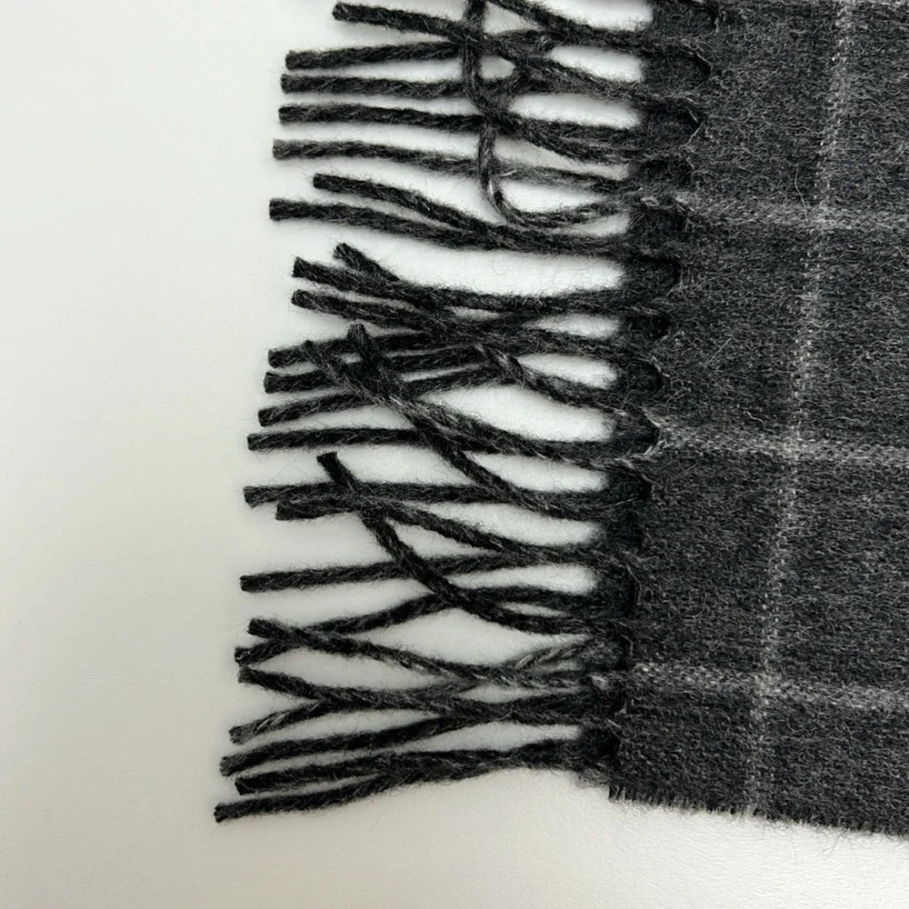 Black Brown 100% Cashmere Scarf Gray Windowpane Mens Quiet Luxury Preppy Prep